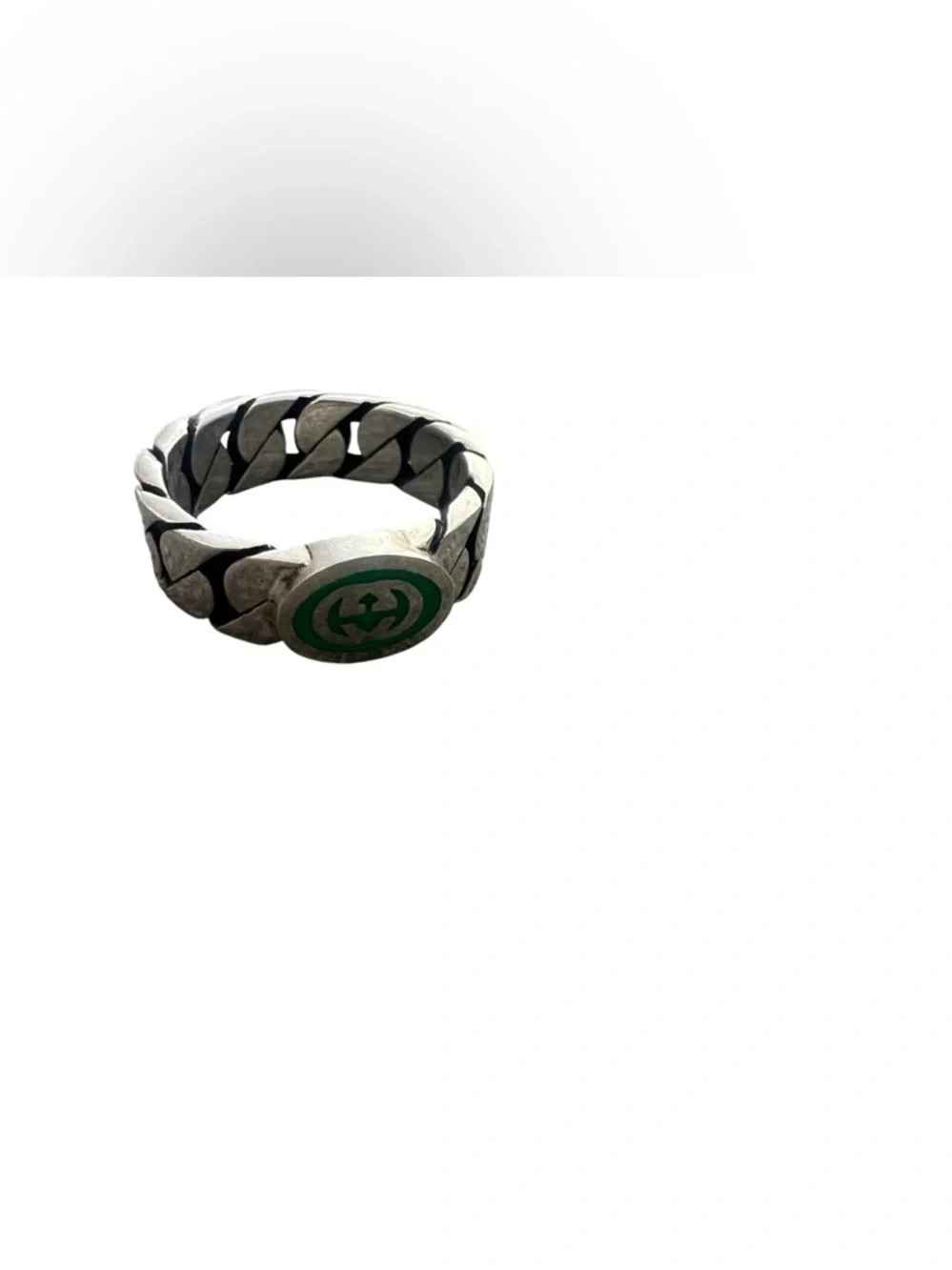 GUCCI Interlocking G Green Enamel Sterling Silver Ring - size US 7.25 - Picture 10 of 10